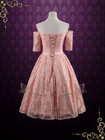 Strapless Tea Length Pink Lace Formal Dress | BRANDI