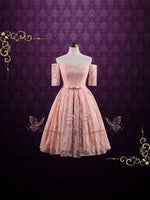 Strapless Tea Length Pink Lace Formal Dress | BRANDI