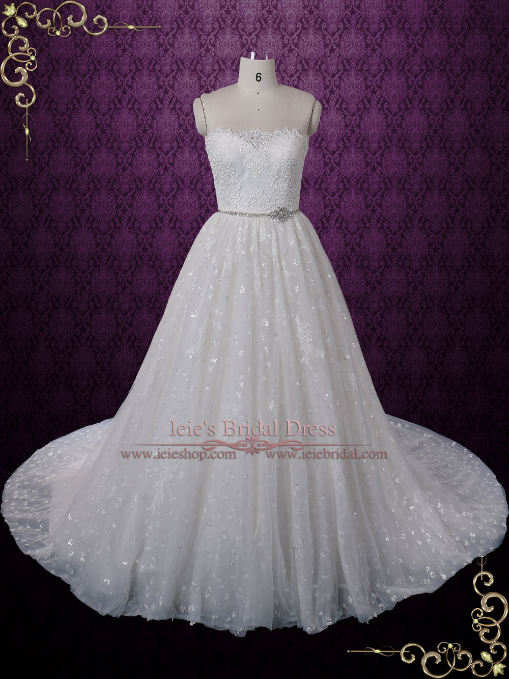 Strapless Princess Style Lace Ball Gown Wedding Dress | Claret