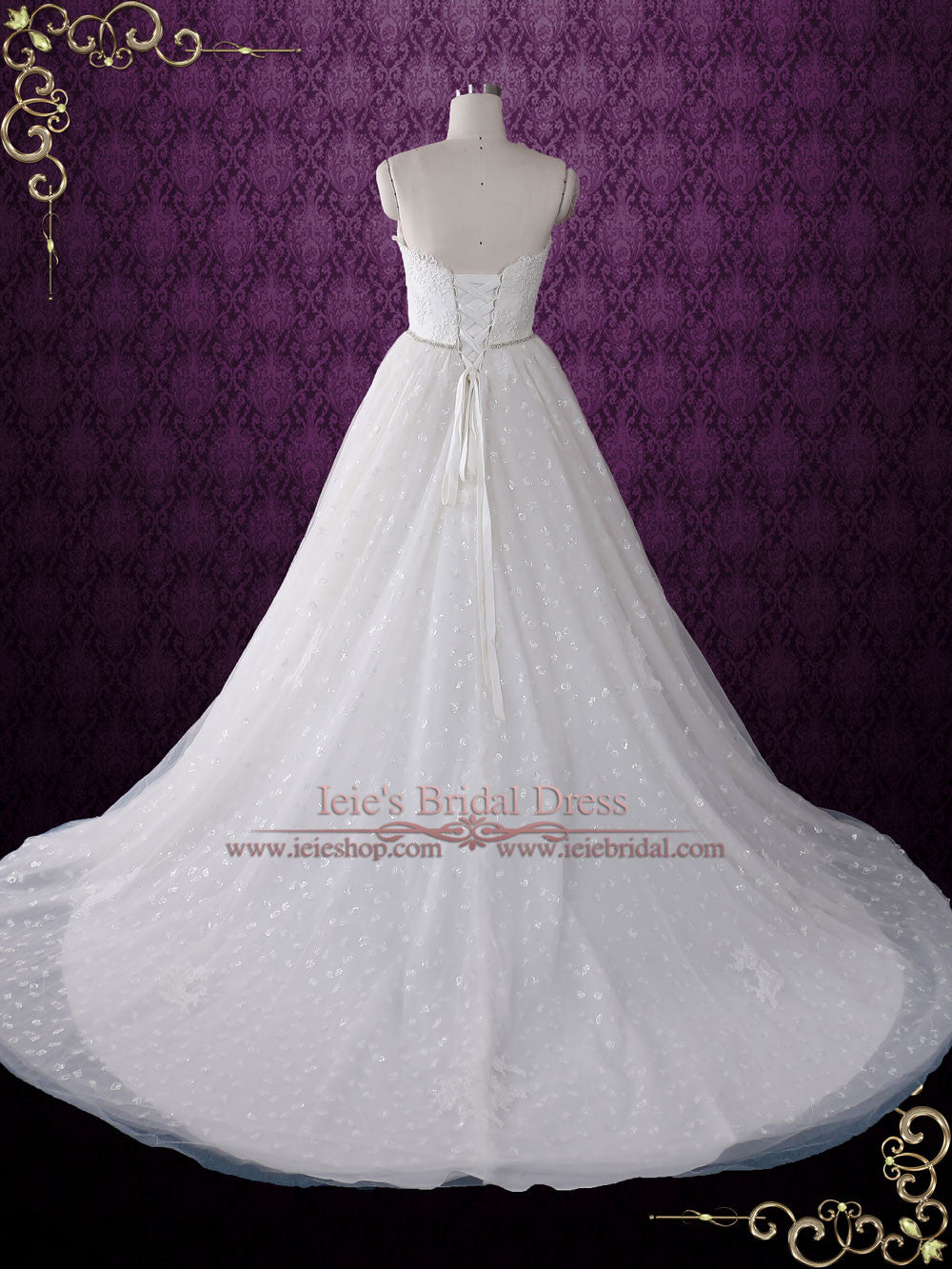 Strapless Princess Style Lace Ball Gown Wedding Dress | Claret