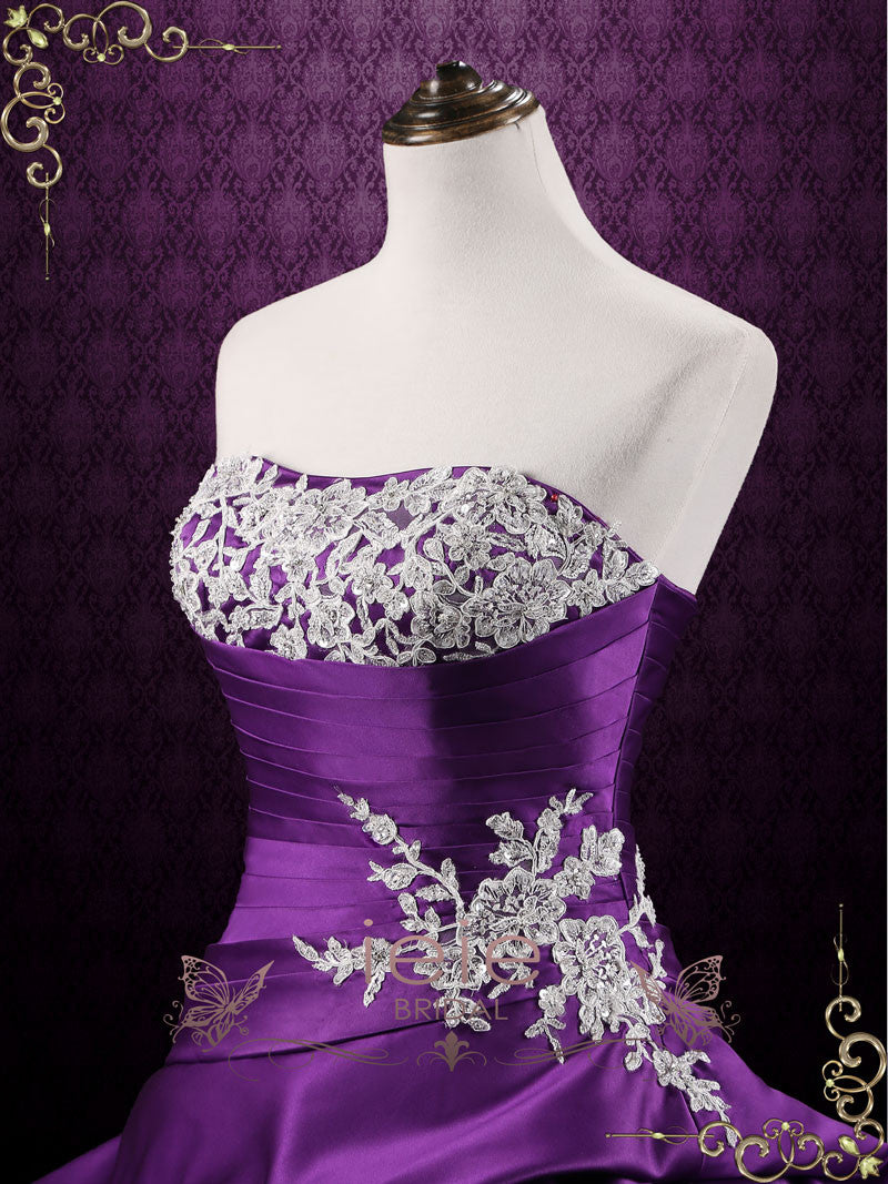 Unique Purple Lace Ball Gown Wedding Dress with Ruffles VIOLA – ieie