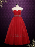Strapless Red Tulle Ball Gown Wedding Dress | CINDY