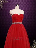 Strapless Red Tulle Ball Gown Wedding Dress | CINDY