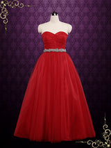 Strapless Red Tulle Ball Gown Wedding Dress | CINDY