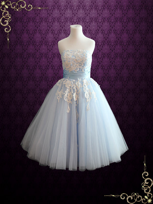 Ice Blue Retro Tea Length Ballerina Style Formal Dress KELSEY Size 16W / Customize