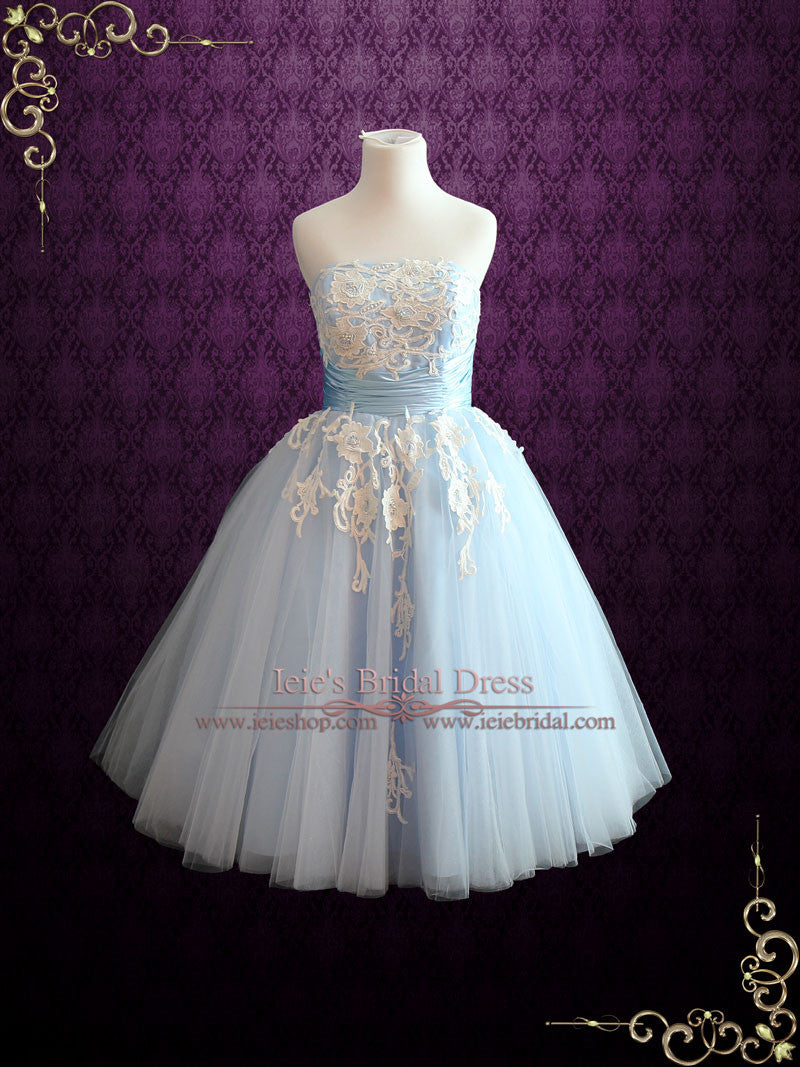 Ice Blue Retro Tea Length Ballerina Style Formal Dress KELSEY Size 16W / Customize
