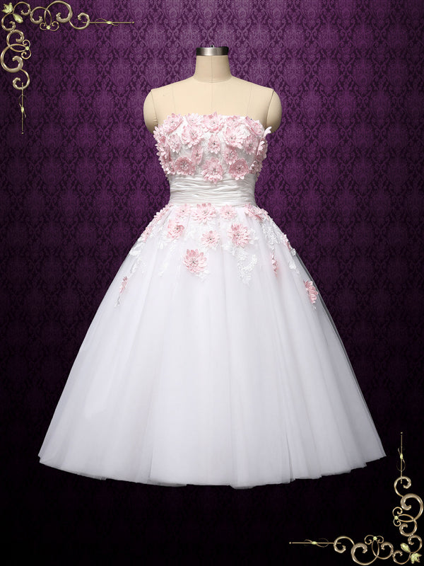 Retro Vintage Style Tea Length Strapless Wedding Dress LYDIA