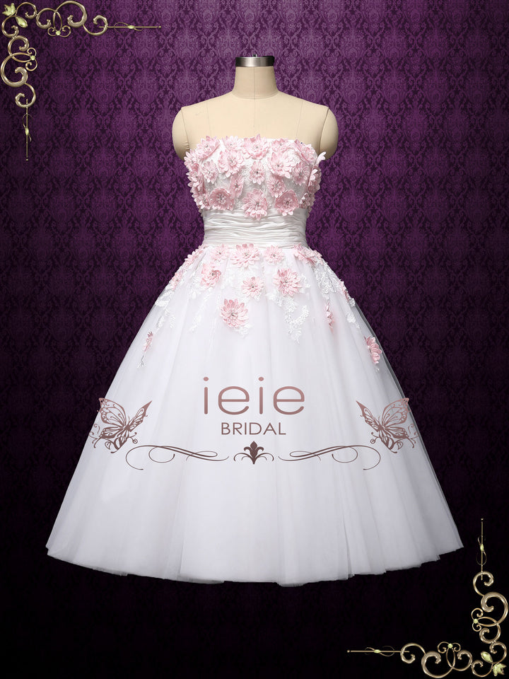 Retro Vintage Style Tea Length Strapless Wedding Dress LYDIA