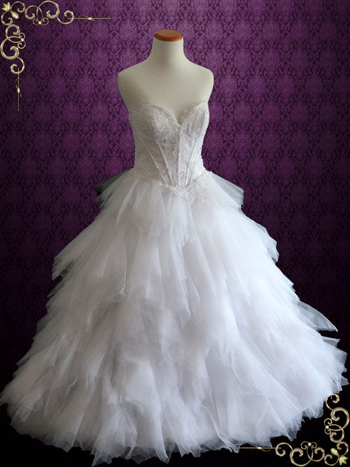 Princess Ball Gown Wedding Dress with Tulle Ruffles and Sparkly Bodice CHARLENE