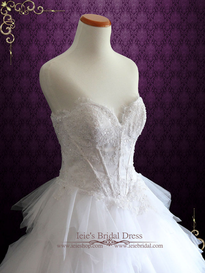 Princess Ball Gown Wedding Dress with Tulle Ruffles and Sparkly Bodice CHARLENE