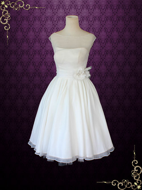 Retro Modest Tea Length Chiffon Wedding Dress KATHY
