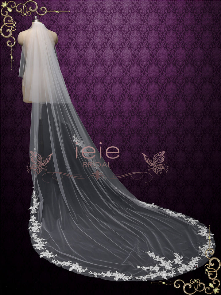 Chapel Length Lace Edge Bridal Wedding Veil with Blusher VG1016