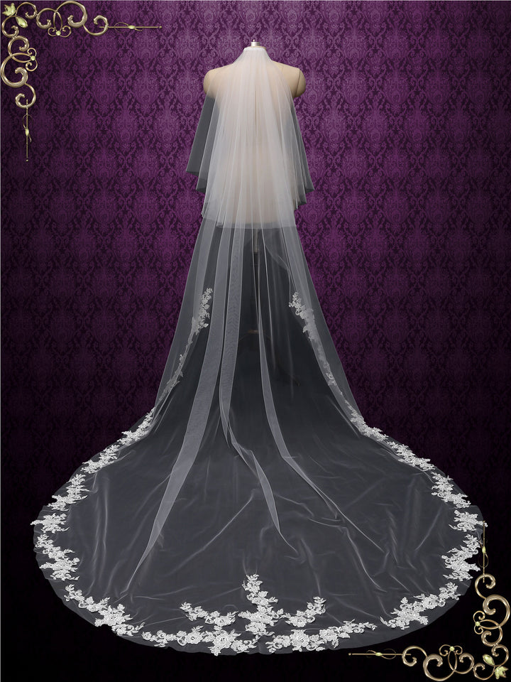 Chapel Length Lace Edge Bridal Wedding Veil with Blusher VG1016