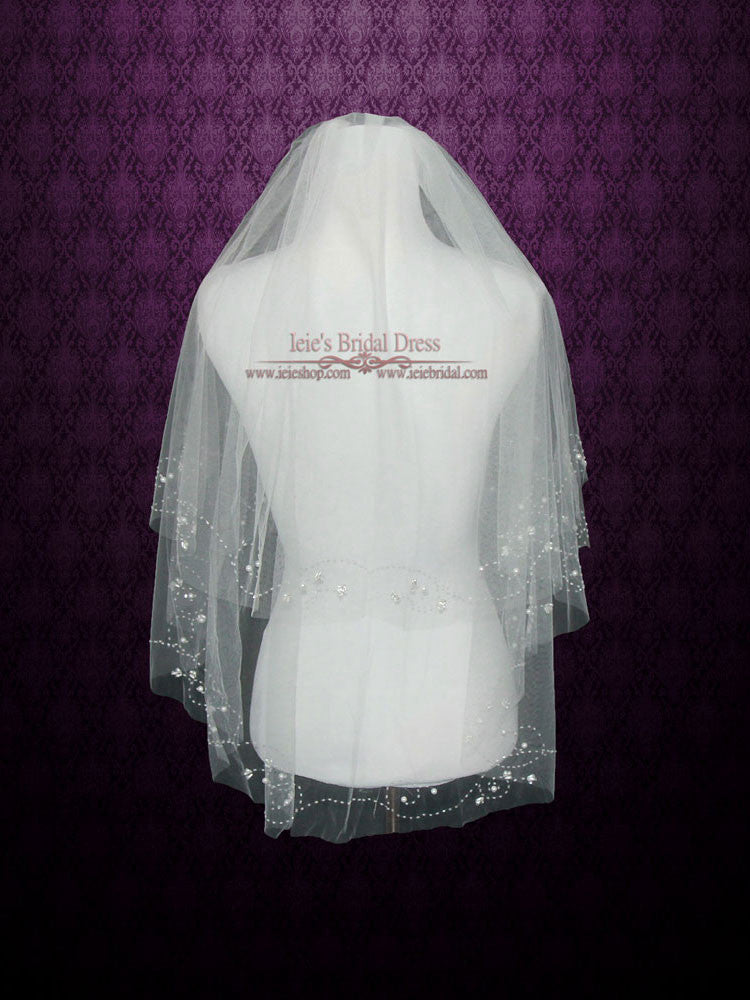 Short Bridal Veil with Beading Accents Veil VG1022