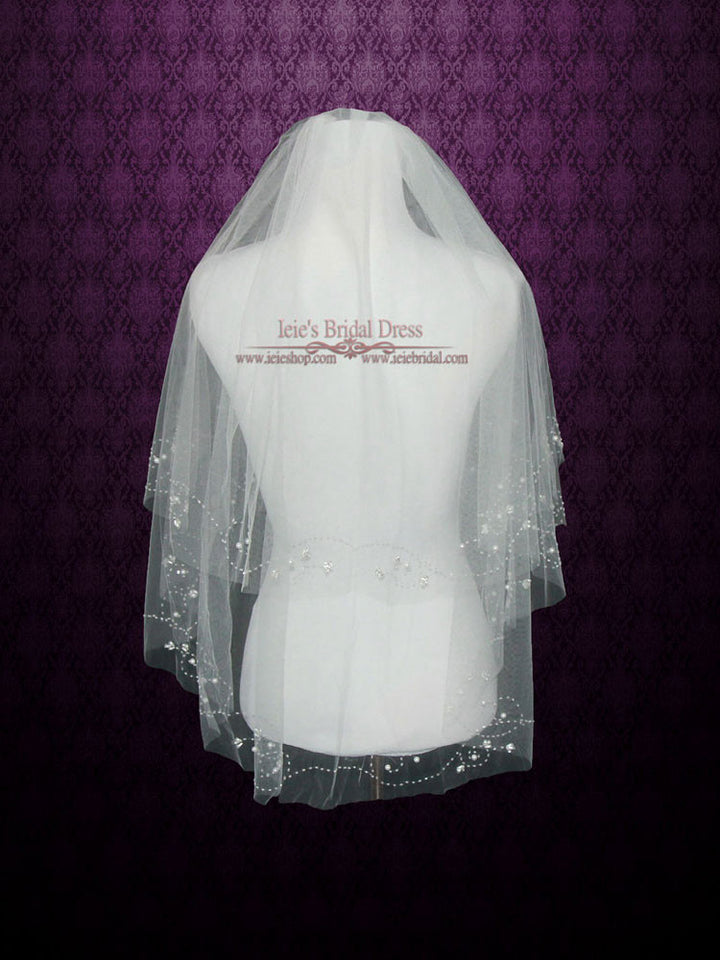Short Bridal Veil with Beading Accents Veil VG1022
