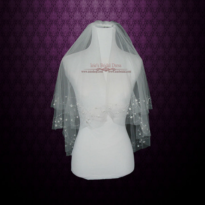 Short Bridal Veil with Beading Accents Veil VG1022