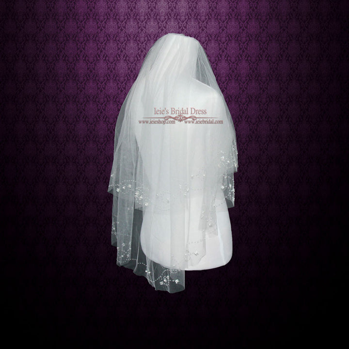 Short Bridal Veil with Beading Accents Veil VG1022