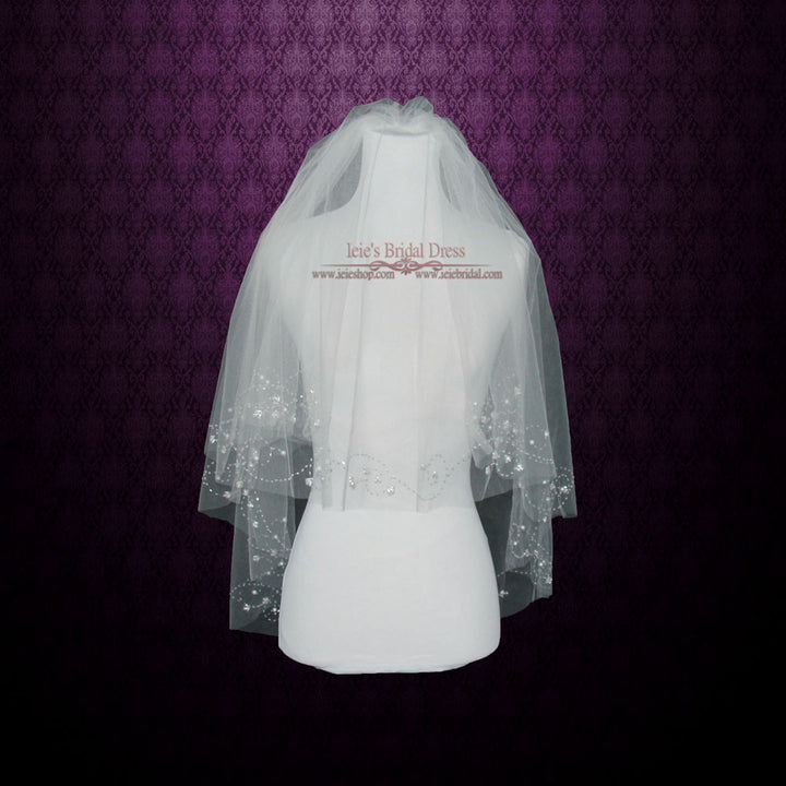 Short Bridal Veil with Beading Accents Veil VG1022