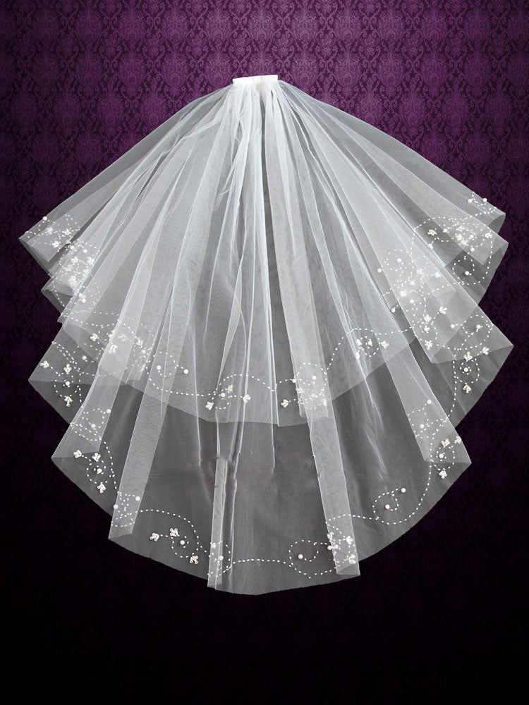 Short Bridal Veil with Beading Accents Veil VG1022
