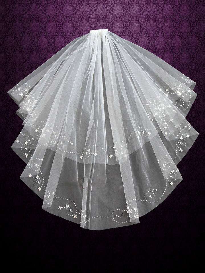 Short Bridal Veil with Beading Accents Veil VG1022