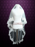 Two Tier Fingertip Length Lace Wedding Veil with Pearl Beadings VG1041