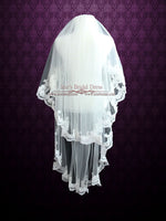 Two Tier Fingertip Length Lace Wedding Veil with Pearl Beadings VG1041