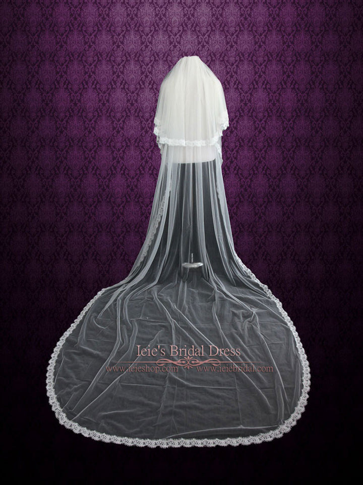 Two Tier Cathedral Length Eye Lash Lace Edge Veil VG1028