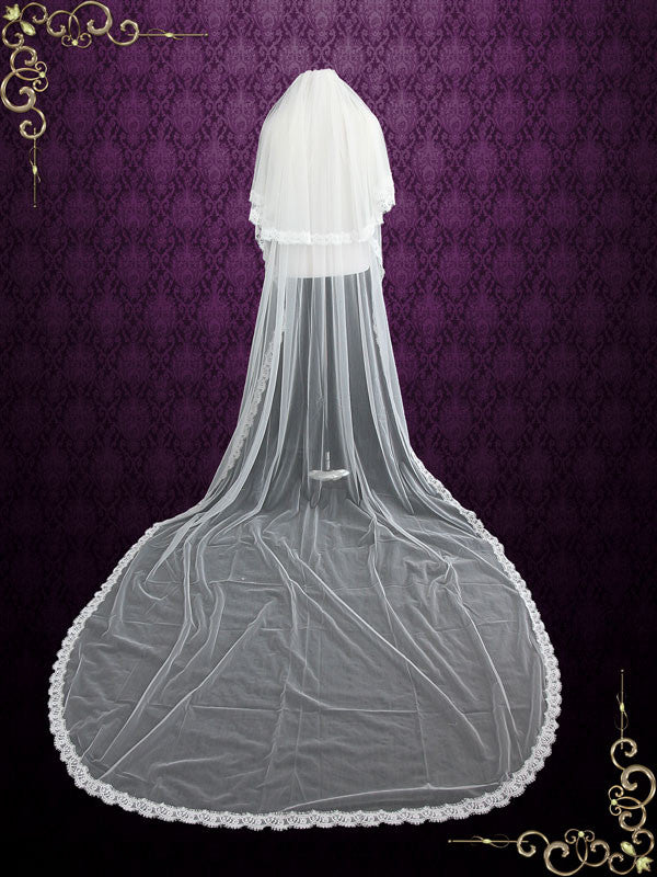 Two Tier Cathedral Length Eye Lash Lace Edge Veil VG1028