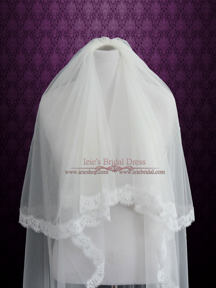 Two Tier Cathedral Length Eye Lash Lace Edge Veil VG1028