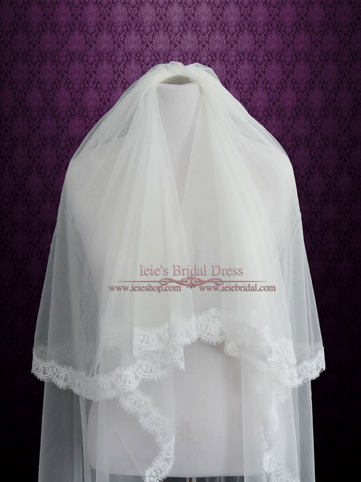Two Tier Cathedral Length Eye Lash Lace Edge Veil VG1028
