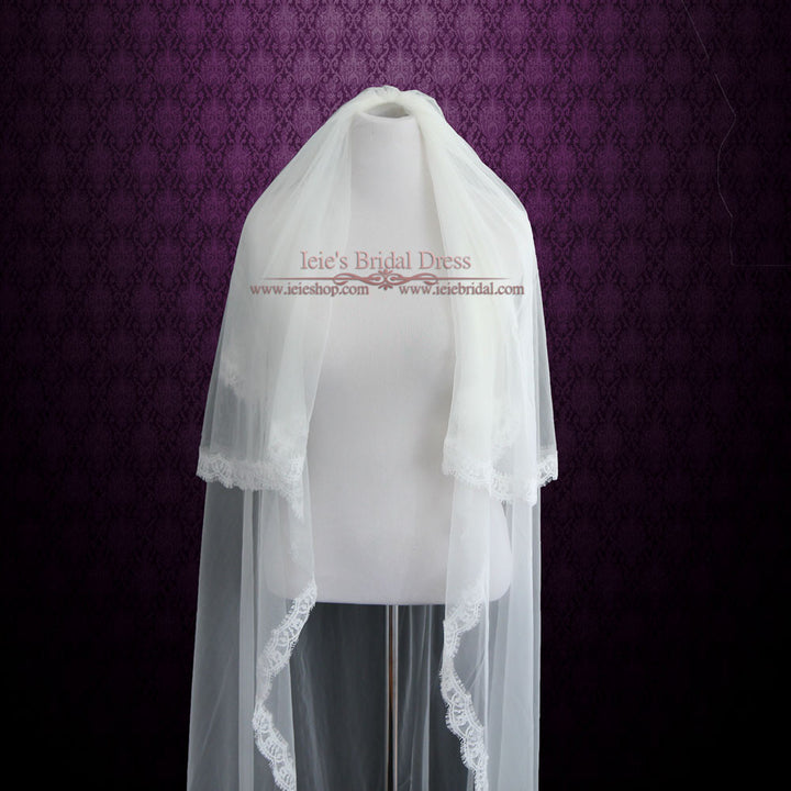 Two Tier Cathedral Length Eye Lash Lace Edge Veil VG1028