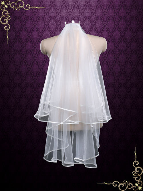 Two Tier Fingertip Wedding Veil With Satin Edges VG1079