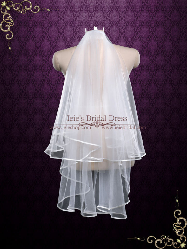 Two Tier Fingertip Wedding Veil With Satin Edges VG1079