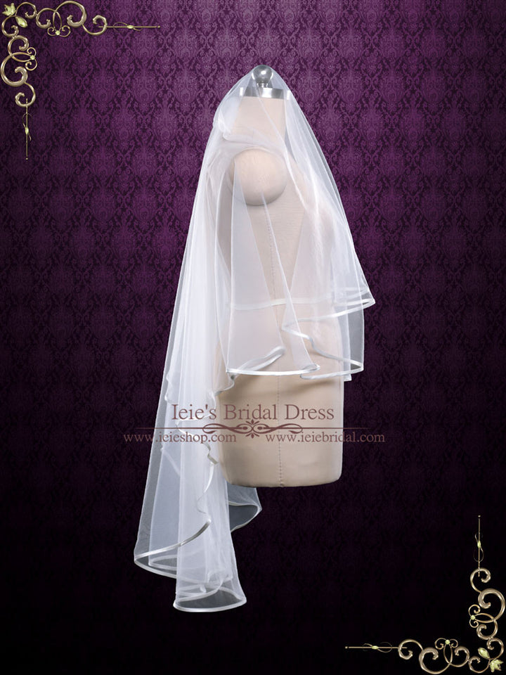 Two Tier Fingertip Wedding Veil With Satin Edges VG1079