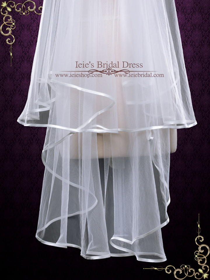 Two Tier Fingertip Wedding Veil With Satin Edges VG1079