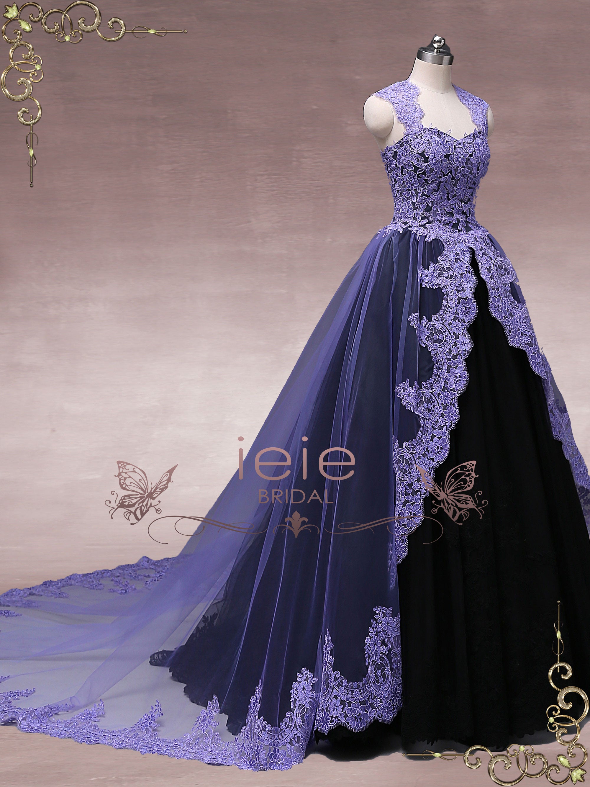 Unique Purple Black Ball Gown Wedding Dress OCTOBER – ieie Bridal Unique Purple Black Ball Gown Wedding Dress OCTOBER – ieie Bridal