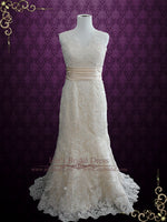 Vintage Style Lace Keyhole Back Wedding Dress with V Neck | Rayna