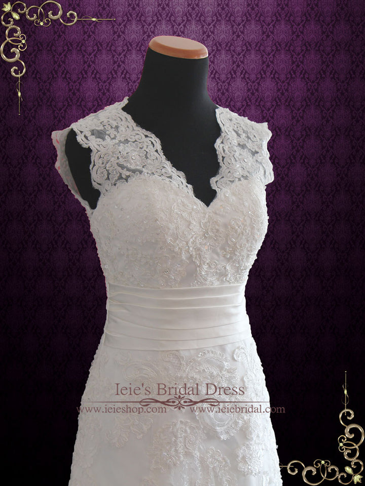 Vintage Style Lace Wedding Dress with V Neck RAYNIA