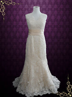 Vintage Style Lace Keyhole Back Wedding Dress with V Neck | Rayna