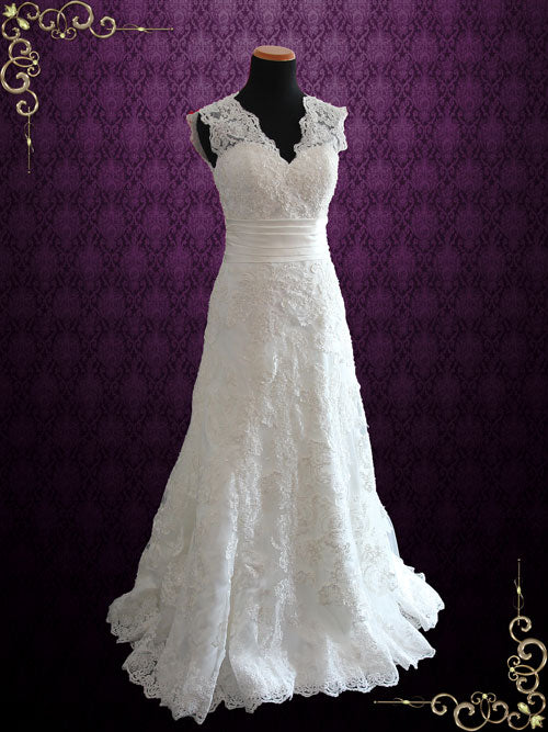 Vintage Style Lace Wedding Dress with V Neck RAYNIA