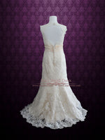 Vintage Style Lace Keyhole Back Wedding Dress with V Neck | Rayna