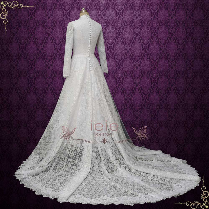 English Modest Lace Wedding Dress with Sleeves | EMMELINE