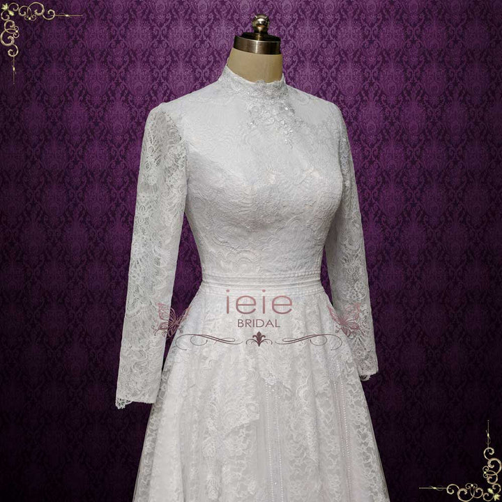 English Modest Lace Wedding Dress with Sleeves | EMMELINE