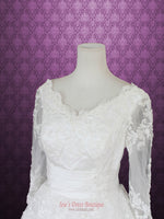 Victorian Style Princess Ball Gown Floral Lace Wedding Dress With Long Sleeves and V-Neck Scallop Lace | Nievia