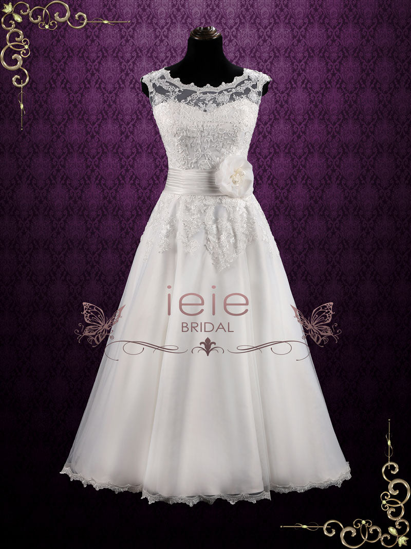 Vintage Inspired Ankle Length Lace Wedding Dress | Clarin