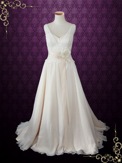 V Neck Silk Chiffon Grecian Beach Wedding Dress
