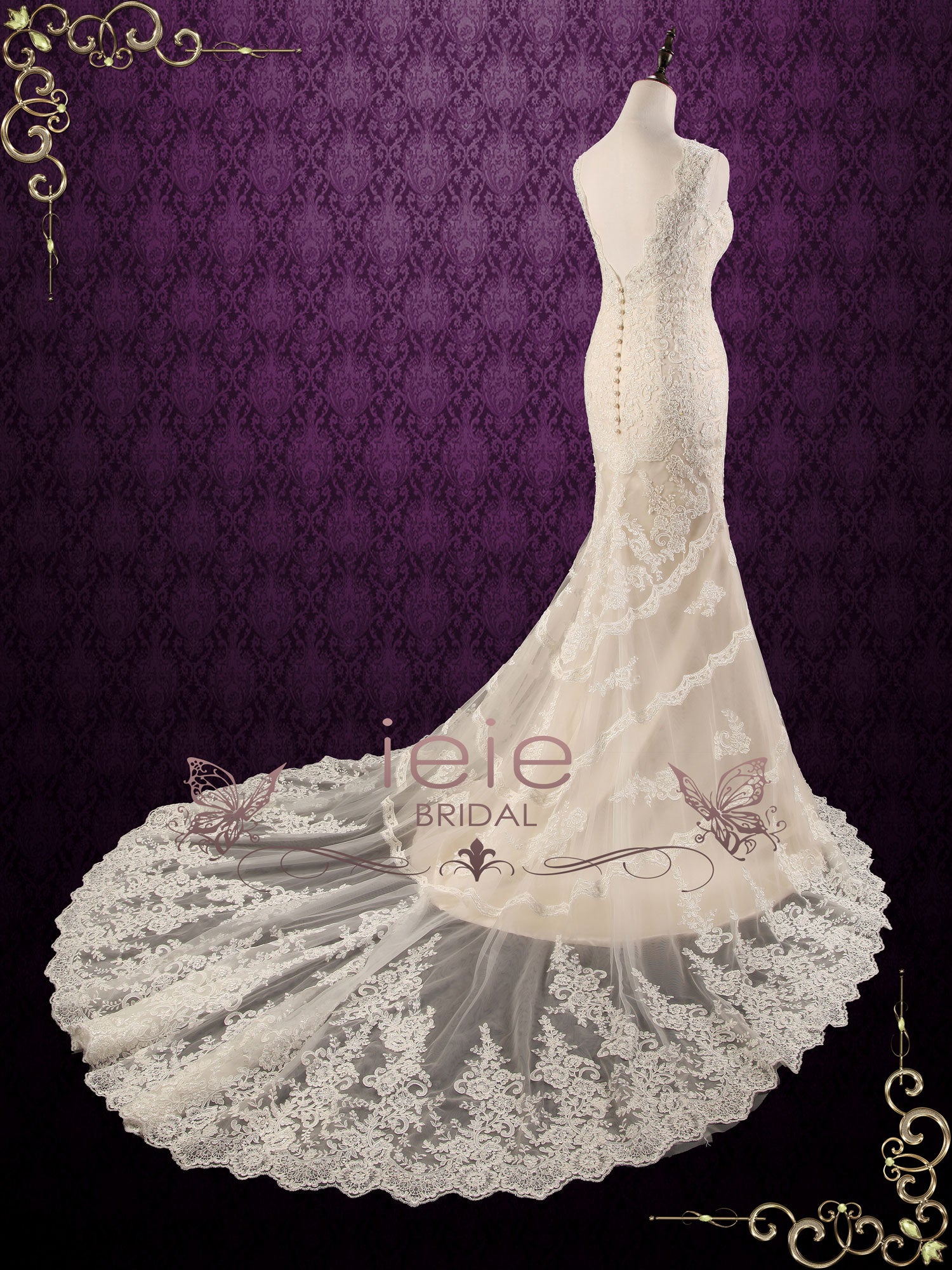 Vintage Style Champagne Lace Wedding Dress JANICE – ieie