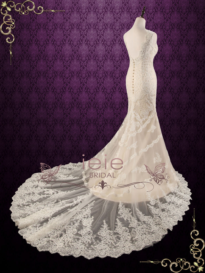 Vintage Style Champagne Lace Wedding Dress JANICE