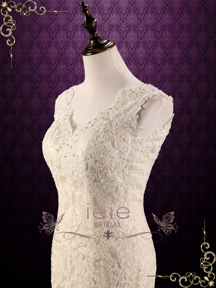 Vintage Style Champagne Lace Wedding Dress JANICE
