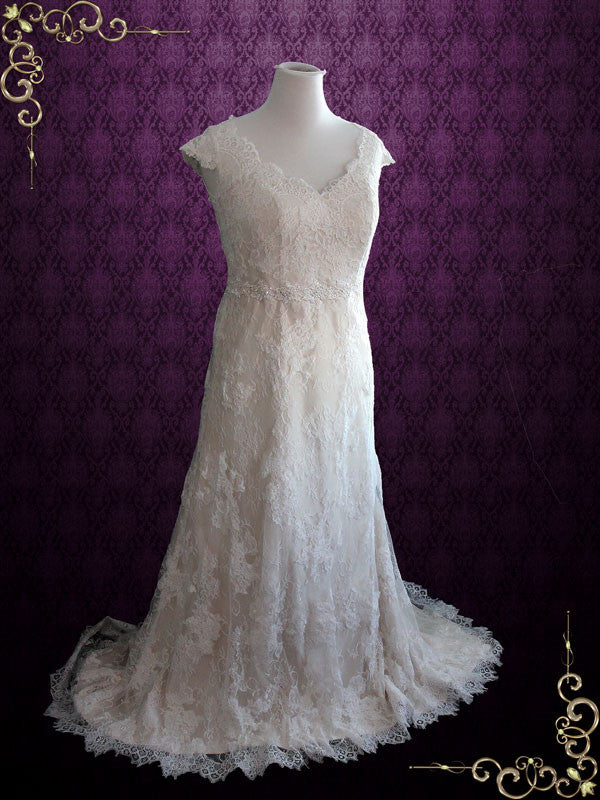 Vintage Style Lace Wedding Dress with Cap Sleeves COURTNEY